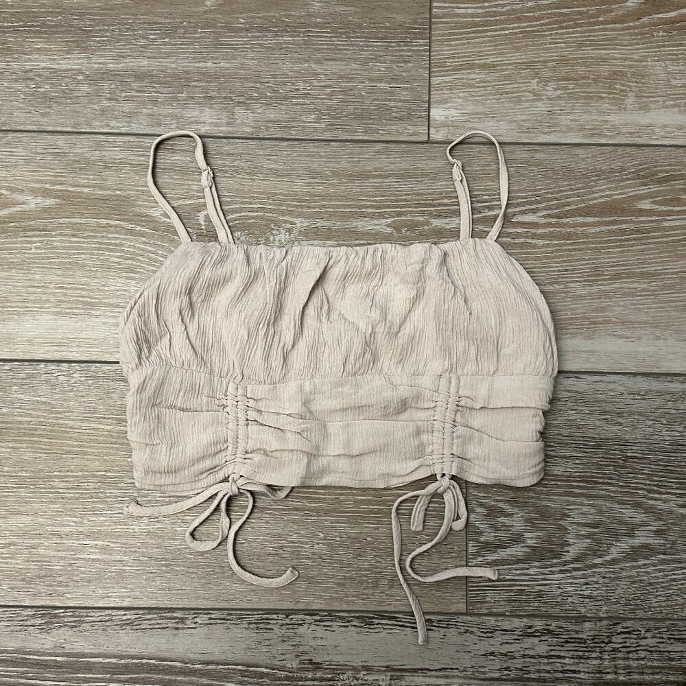 Garage Sz S Lighte Beige Gauze / Crepe Style Crop Cami Top Smocked Back Too Cute